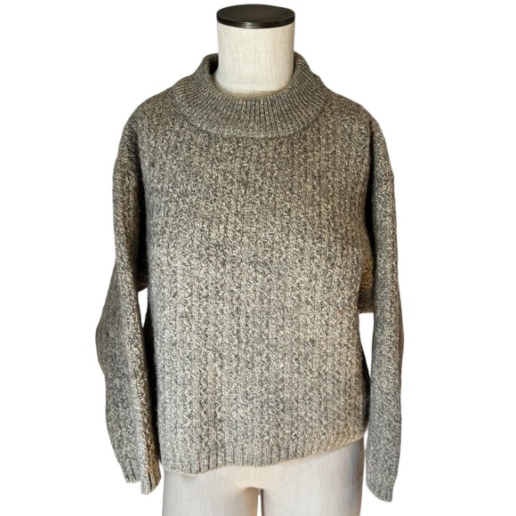 Wool Alpaca Blend Women’s Light Brown Mock Neck Ribbed Knit Cozy Sweater Sz S - Picture 1 of 9